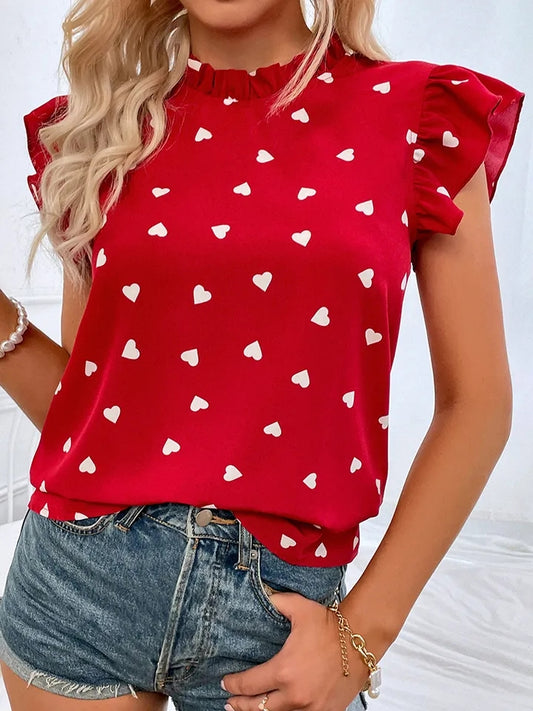 Chiffon heart print blouse